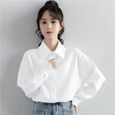 Chemises à manches longues femmes Satin à volants boutonné Blouses manches lanternes à pois coupe ajustée minimaliste Preppy féminin français