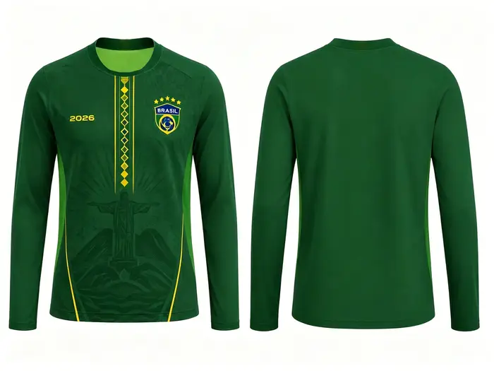 Nouveaux maillots de football à manches longues du Brésil pour hommes 2026 – Chemises de sport respirantes en mesh pour