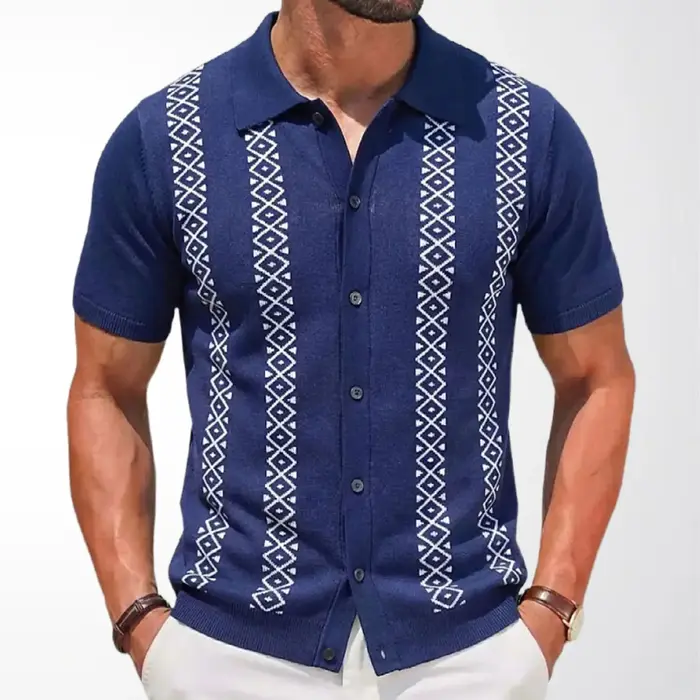 Chemise tricotée jacquard rayée d'été pour hommes européens et américains