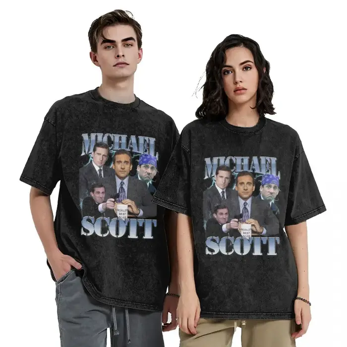 Michael Scott 90s T-Shirts délavés Streetwear Hip Hop mode