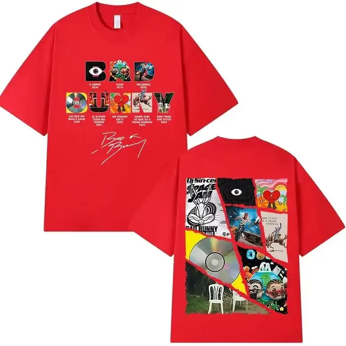 T-shirt Bad Bunny Tour Vintage Délavé Oversize Streetwear Homme Femme Été Coton Manches Courtes Merch Album DTMF Tee-shirt Graphique