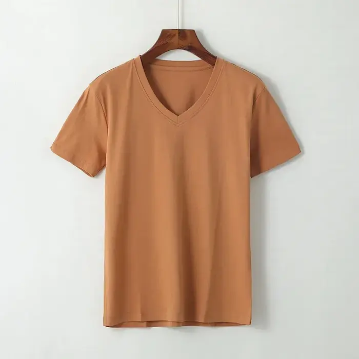 T-shirt Femme en Pur Coton à Manches Courtes, Coton Brillant 80, Coupe Ajustée, Col en V, Col Rond, 