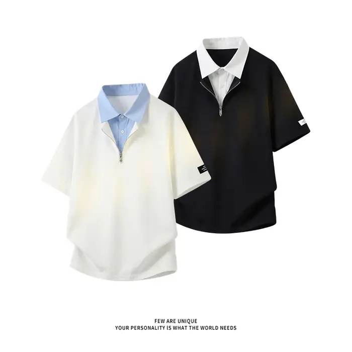 Chemises polo tendance à demi-zip bicolores pour hommes