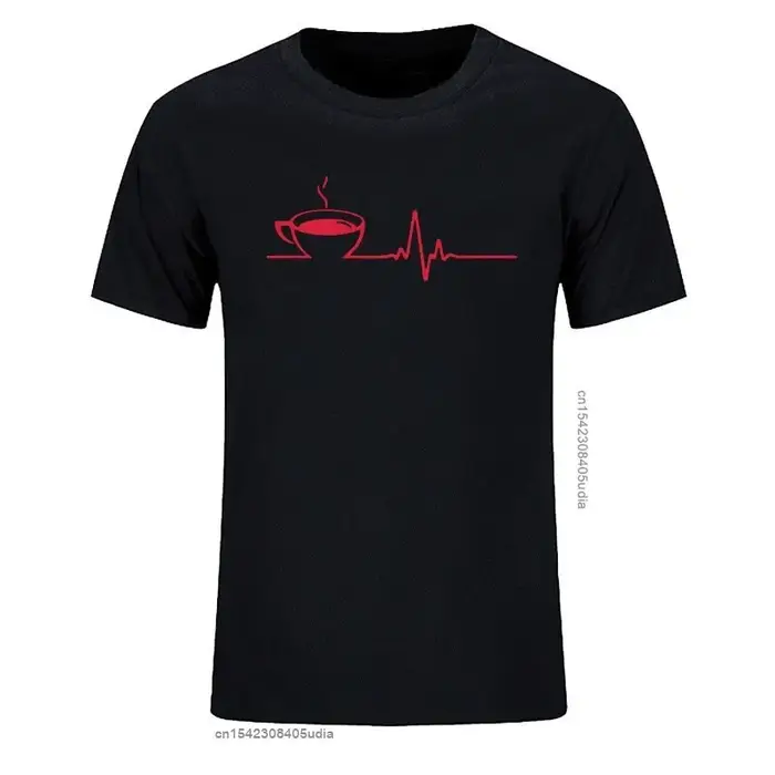 T-shirt à Manches Courtes et Col Rond pour Homme, Vêtement de Marque, Décontracté, avec Impression de Battement de Cœur, Café
