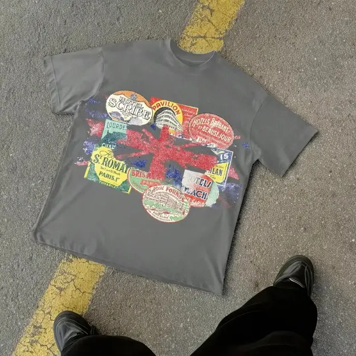 T-shirt col rond à manches courtes en coton décontracté vintage Y2K avec un graphique amusant pour hommes et femmes.
