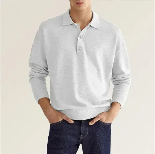 Polo à manches longues et revers pour homme, collection Printemps/Été 2025, haut décontracté à bouto