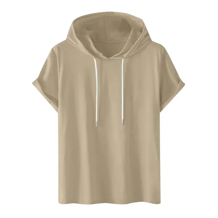 T-shirt à capuche d'été à manches courtes pour homme, en coton uni, coupe ample, décontracté, style 