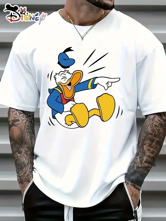 T-shirt en coton imprimé Donald Duck, nouvelle tendance estivale 2026, décontracté, ample, à manches courtes, pour hommes, femmes et enfants
