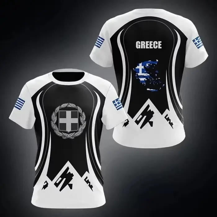 T-shirt imprimé en 3D avec carte du drapeau de la Grèce pour hommes et femmes