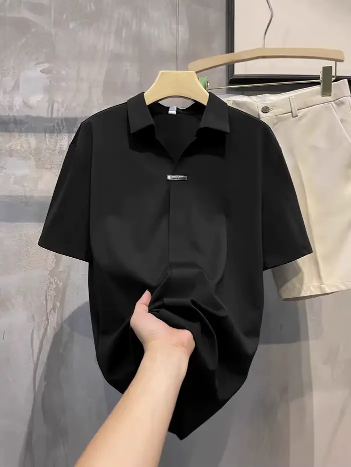 Chemise noire à manches courtes pour hommes, chemise blanche décontractée anti-rides pour hommes, ét