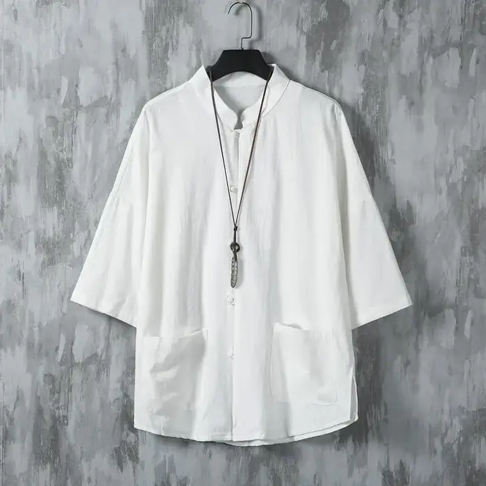 Chemise à col mandarin unie légère pour homme