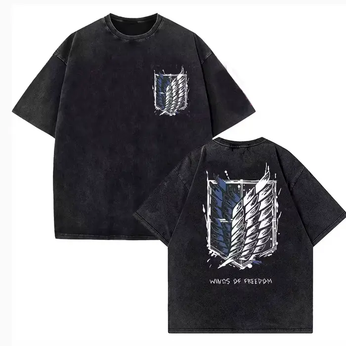 T-shirt en coton de haute qualité pour hommes, imprimé rétro délavé, Mikasa Elman Ellen Yager Freedo