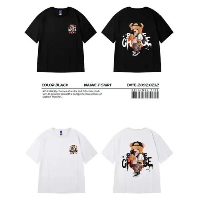 8XL hommes T-shirt style décontracté adolescent étudiant T-shirt américain Vintage mignon Selfie ours en peluche imprimé T-shirt ample grande taille grand haut