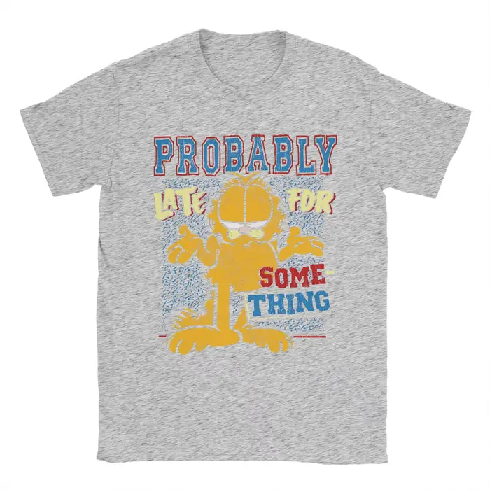 T-shirt Garfields Probablement en retard pour quelque chose, t-shirts décontractés en coton pour hom