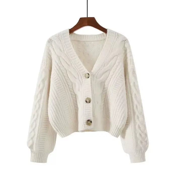 Cardigan court à manches longues et col en v pour femme