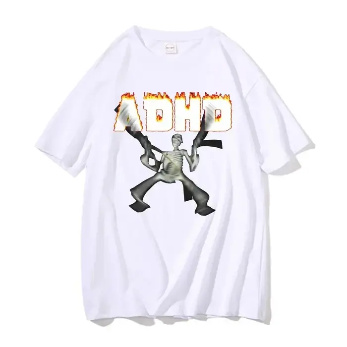 Adhd squelette Meme T-shirts classique Vintage Humor horreur drôle crâne t-shirt hommes femmes décontracté Hip Hop été