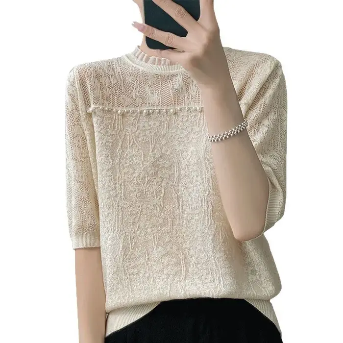 T-shirt en dentelle française pour femme