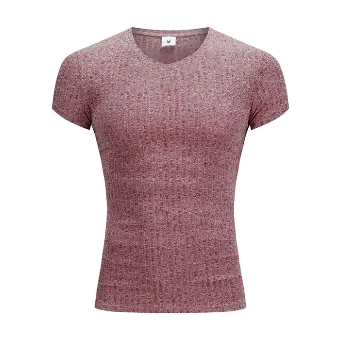 Hommes col en V à manches courtes T-shirt Fitness coupe ajustée sport T-shirt solide mode bandes t-s