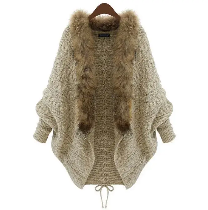 Femmes Cardigan pull épais Poncho Capes automne hiver Femme tricoté manches chauve-souris col de fou