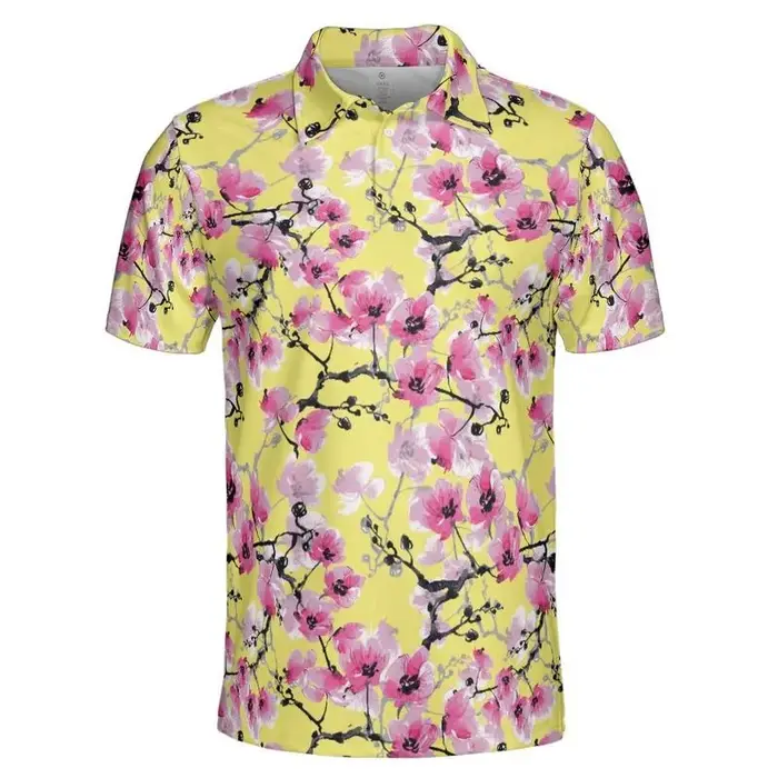 Polo en fleurs de cerisier roses pour hommes
