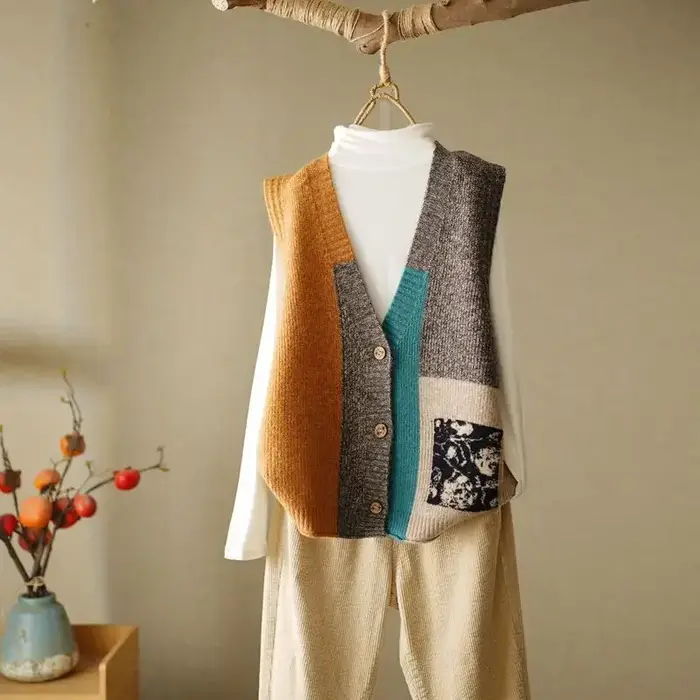 Gilet tricoté sans manches pour femme