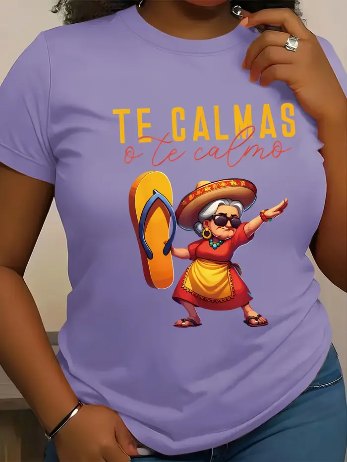 Mexican Mama Print T-Shirt pour femme – Haut décontracté à manches courtes et col rond en tissu tricoté en polyester