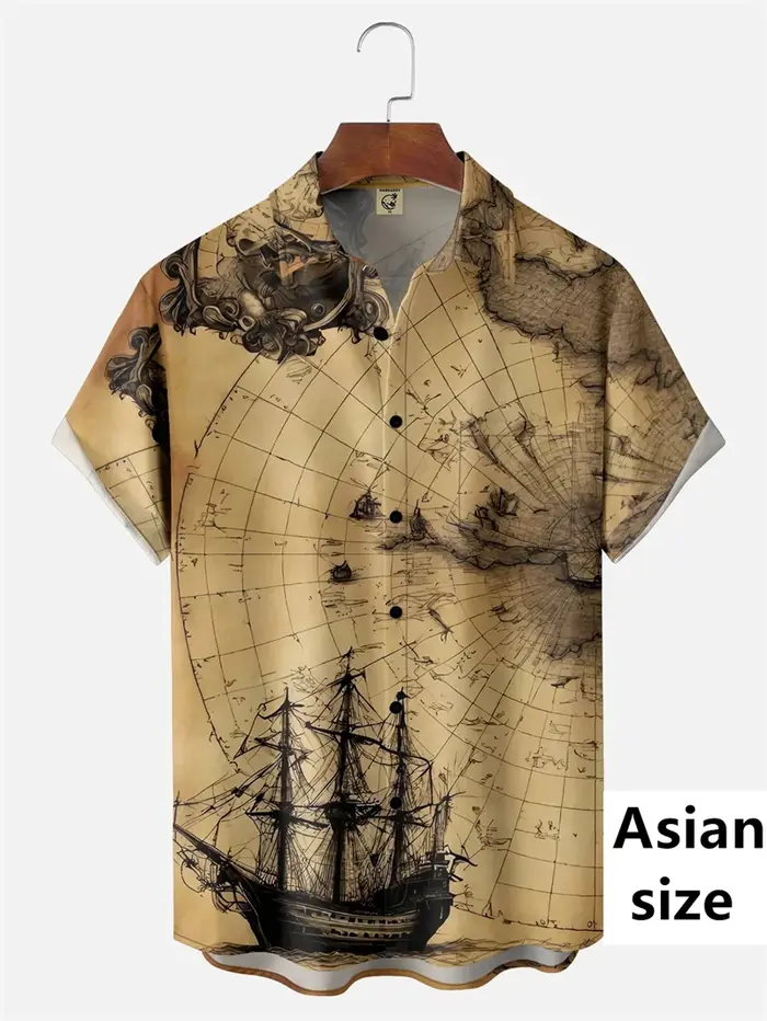 Chemise à manches courtes pour hommes Vintage aventure nautique impression 3D mode d'été plage vêtements quotidiens rétro Harajuku Camisas De Hombre
