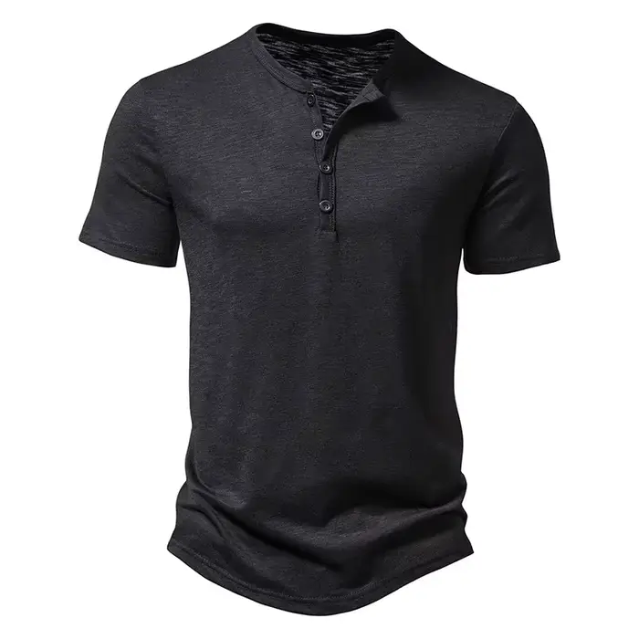 Henley col été hommes décontracté couleur unie à manches courtes t-shirt pour hommes Polo hommes de 