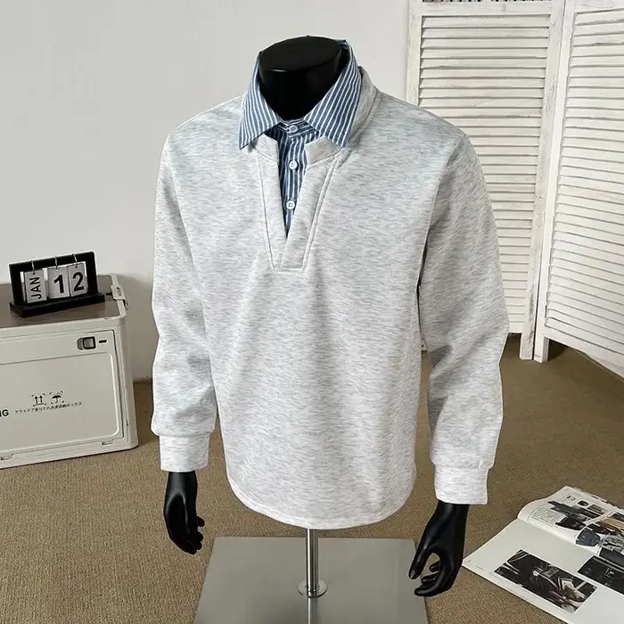 Faux sweat-shirt épissé deux pièces pour hommes, Style d'automne, haut de gamme et beau T-shirt à manches longues, POLO rétro américain