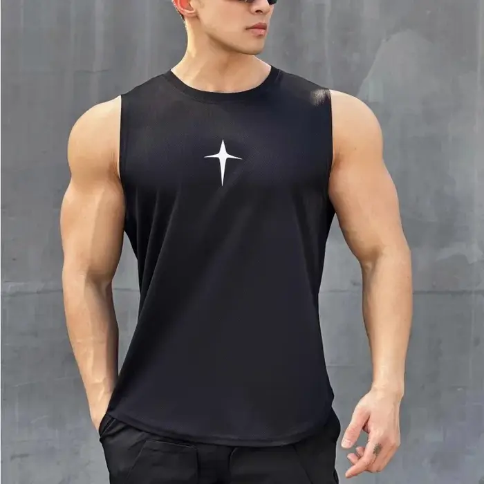 Été gilet sans manches sport de plein air débardeur course fitness maillot de corps séchage rapide col rond gymnase T-shirt hommes dessus respirants