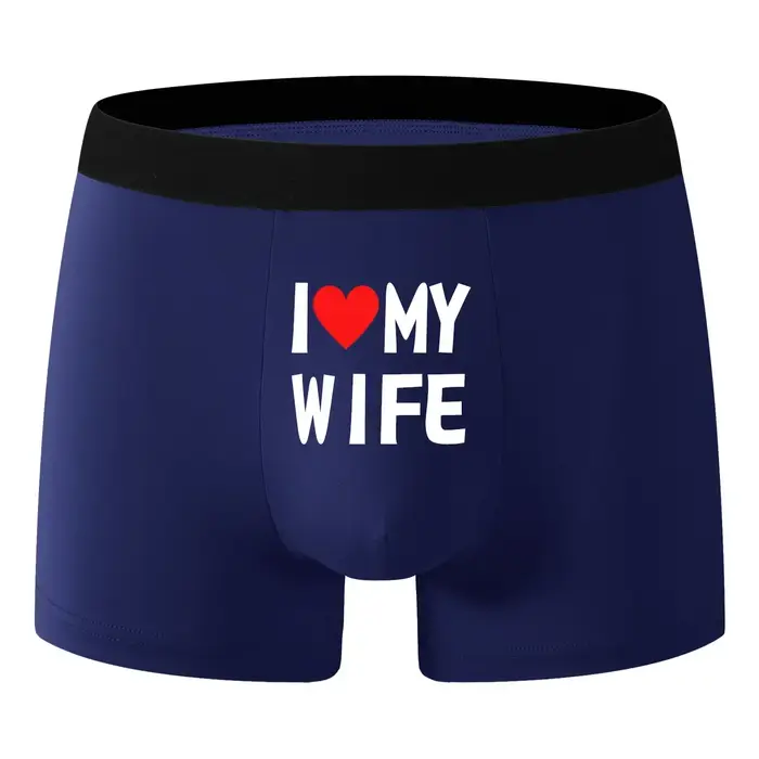 Sous-vêtements pour hommes, couleur noire, boîte à la mode, impression personnalisée, j'aime ma femme, sous-vêtement doux et respirant