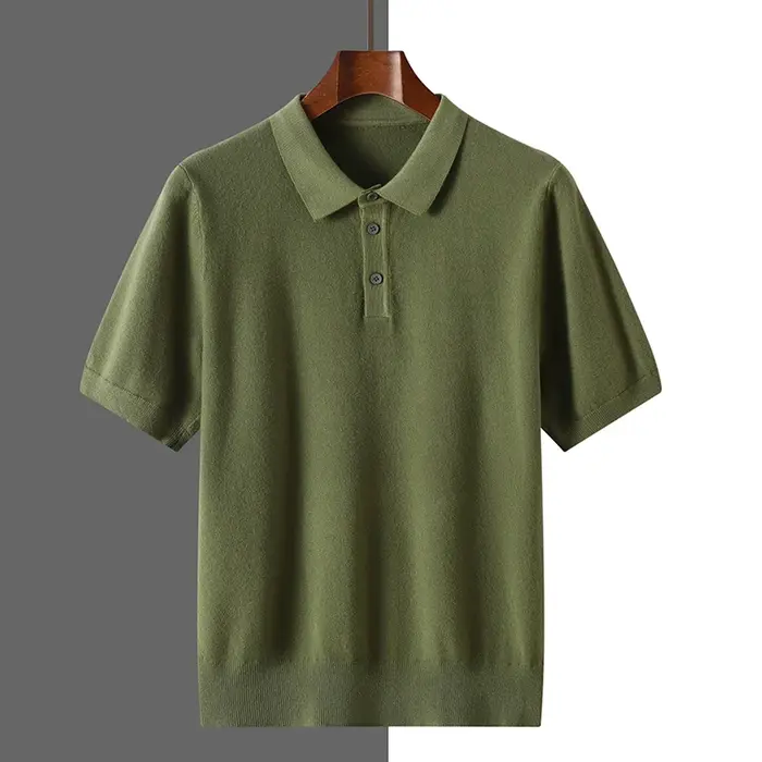2025 classique col Polo T-Shirt pull hommes tricots laine Lyocell mélange
