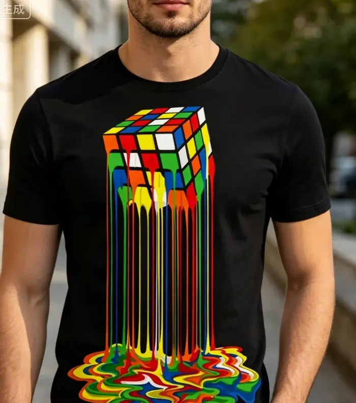 T-shirt pour homme avec un imprimé 3D rétro aux couleurs vives