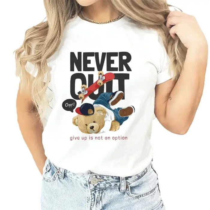 Nouveau Couple ours en peluche imprimé T-shirt Europe et états-unis mode col rond haut femme hauts surdimensionné