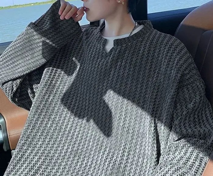 T-shirt à col en V et manches longues pour homme, nouvelle collection printemps-automne 2026, coupe