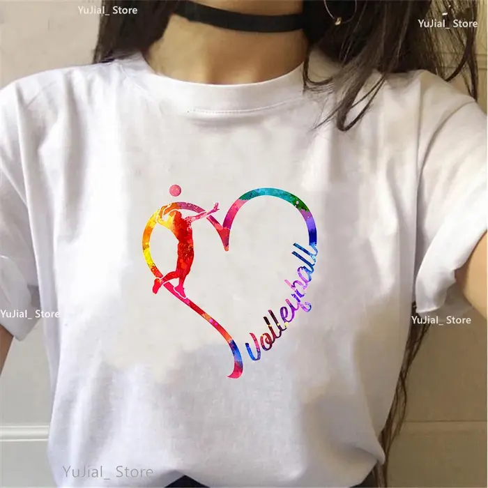 T-shirt imprimé de volley-ball d'interconnexion d'amour pour les femmes, t-shirt TriDuvet pour les f