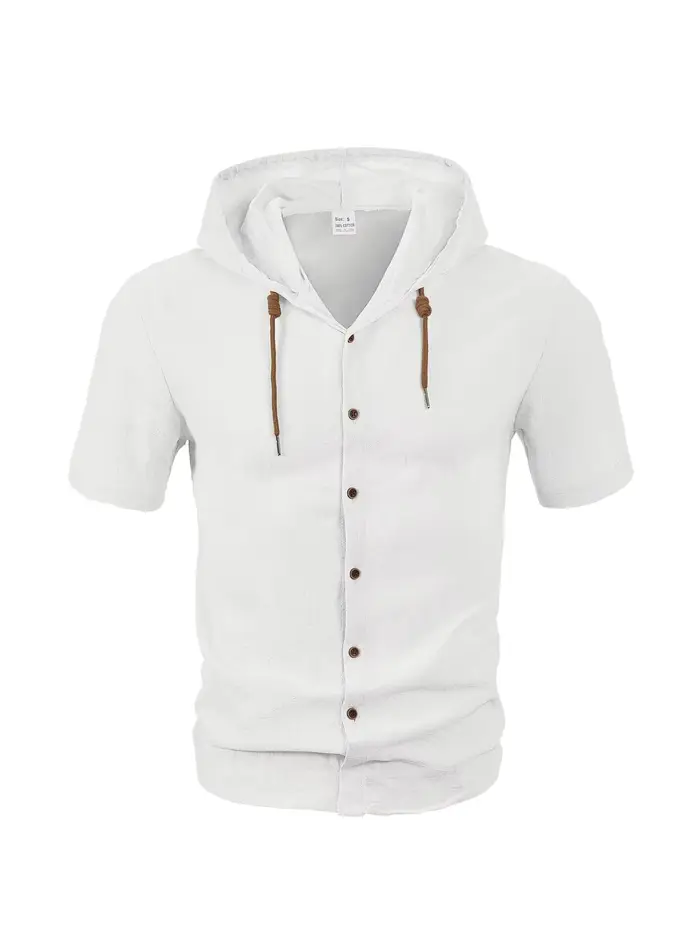 Chemise à capuche à manches courtes en lin pour hommes-T-Shirt de vacances léger et confortable haut