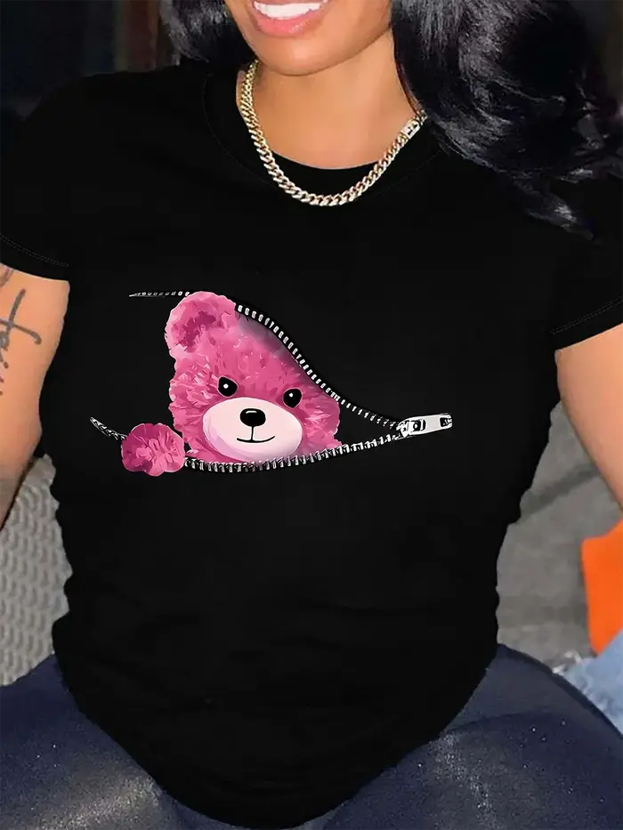 T-shirt surdimensionné pour femmes, mode d'été, imprimé dessiné, décontracté, haut à manches courtes