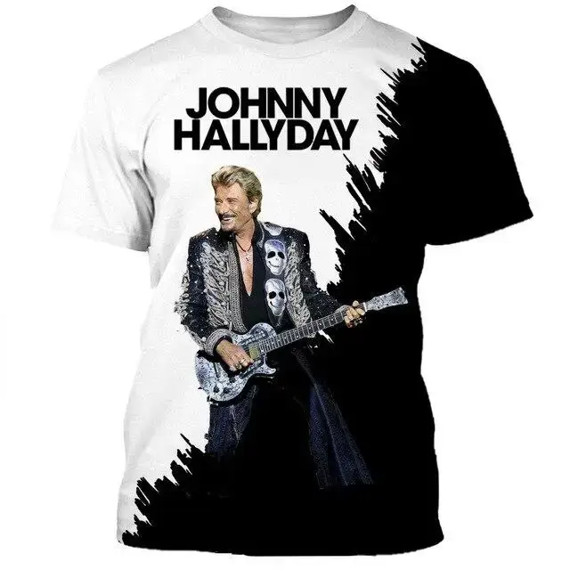 T-shirt unisexe imprimé en 3D, chanteur de Rock Johnny Halliday, mode décontractée, Streetwear Hip H
