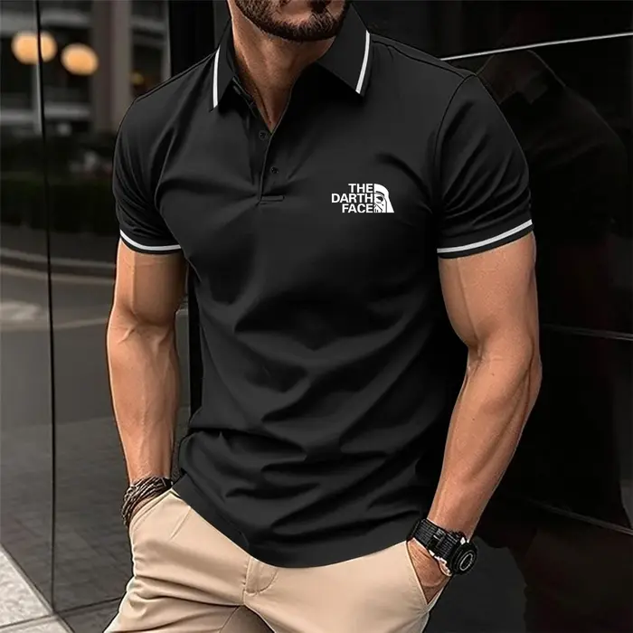 Polo homme haut de gamme : Matière douce pour la peau, col et poignets à bordures contrastées, impri