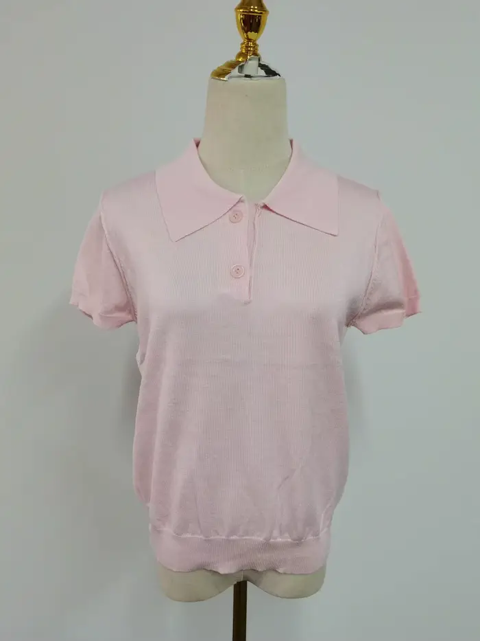 Polo rose tricoté T-shirt haut pour femme chemises à manches courtes 2025 nouvelle chemise printemps été pour femmes vêtements