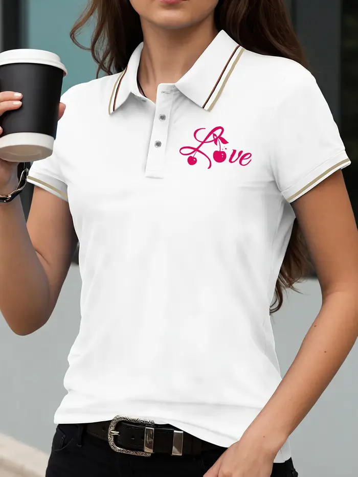 T-shirt manches courtes col Polo contrasté pour femme