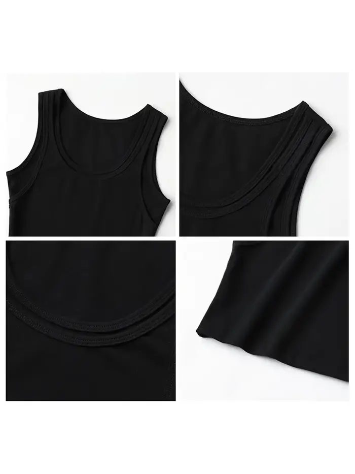 CHIC VEN Débardeur femme Camisole Design Solide Coupe Slim Court Col en U Bretelles Gilet Récolte Hauts Femmes Été Basique Élastique 2025