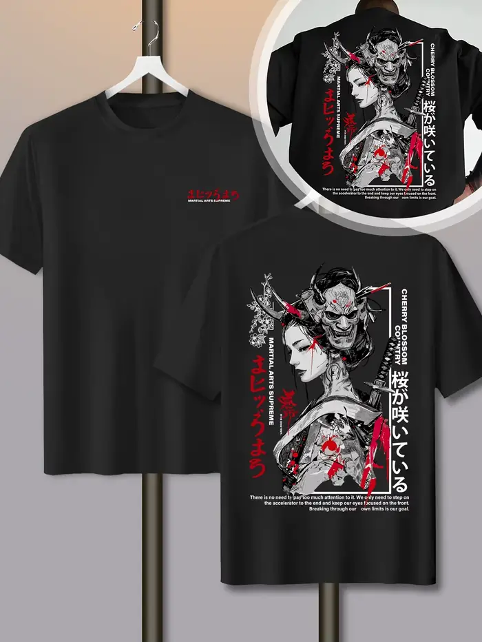 T-shirt pour homme en coton 100% doux de qualité supérieure avec imprimé Geisha Samurai japonais, pa