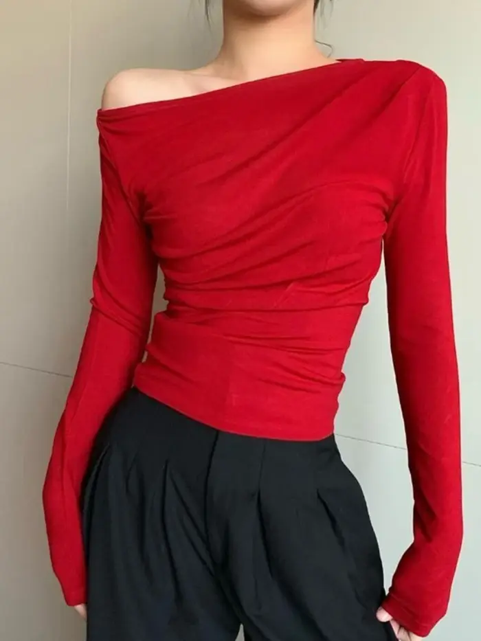 2025 Slim blanc T-shirt noir rouge femme
