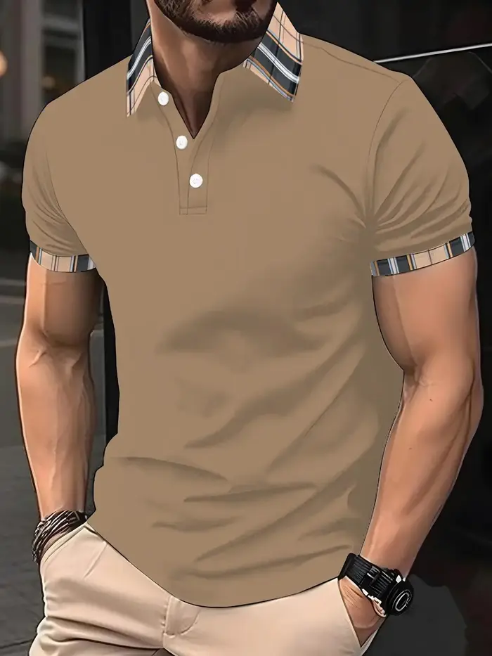 Polo pour hommes de couleur unie, tendances streetwear imprimées à manches courtes, hauts décontract