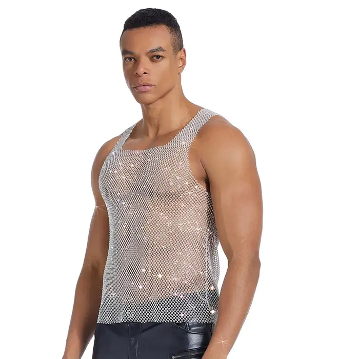 Débardeur en maille à strass scintillants pour homme