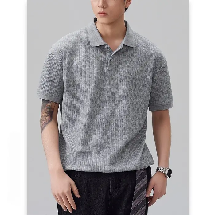 Polo à revers vertical en jacquard pour homme