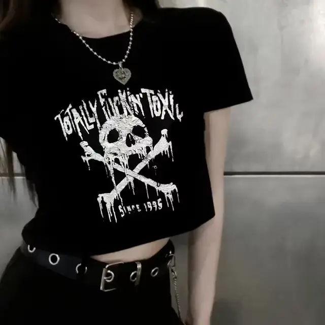 T-shirt court à la mode pour femmes et filles, Streetwear Harajuku Y2K, Emo Alt Clothing, Goth Horro