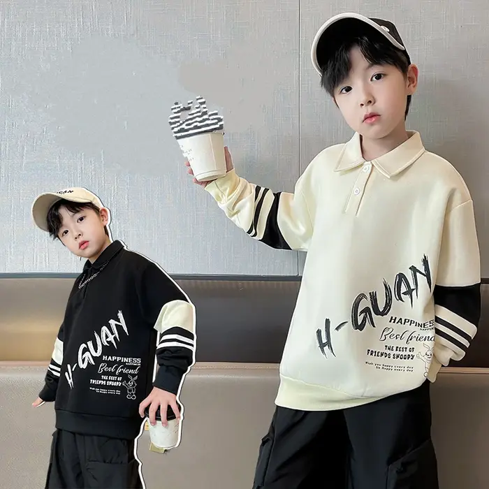 Mode garçons Polo sweat tenue printemps automne adolescents pull décontracté grands enfants col rabattu hauts